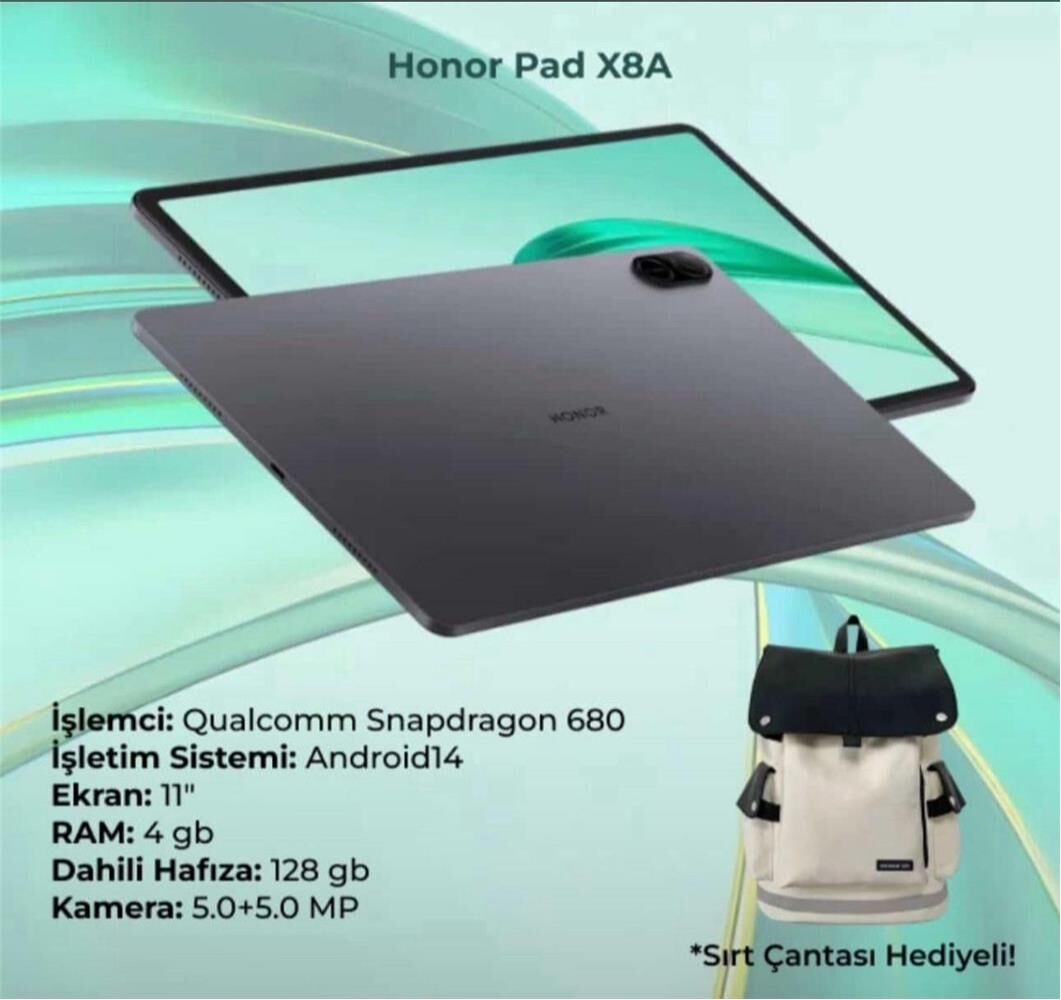Honor Pad X8a 2.4Ghz 4Gb 128Gb 11-Android Tablet Çanta Hediyeli