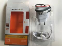 Megatech Beyaz  2.4A ( Ev Şarj + Micro Kablo+Typ-c+Iphone ) 3in1 Şarj Aleti